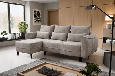 Ecksofa Selio mit Schlaffunktion und Bettzeugcontainer Beige Links