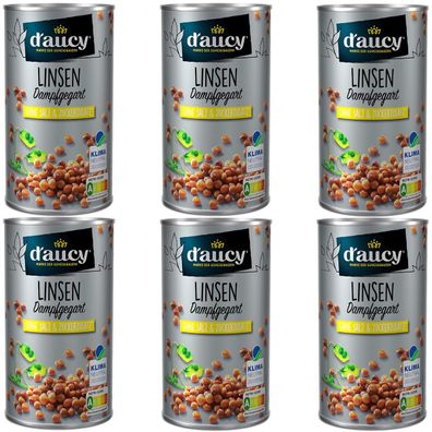 d'aucy Linsen - 100% ohne Salz und Zuckerzusatz, 6 x 285 g Dosenpackung