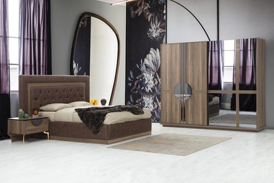 luxuriöse Schlafzimmer Set aus Bett 2x Nachttische und Kleiderschrank 4tlg