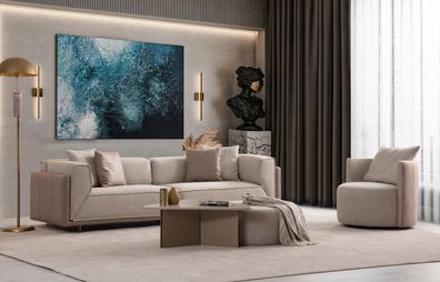 Beige Wohnzimmer Set Helles Sofagarnitur 3 + 1 Sitzer Neuheit 2tlg. neu