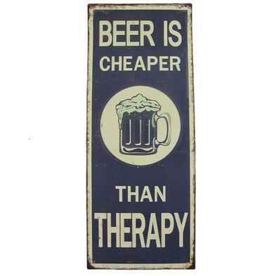 Blechschild, Reklameschild Beer is Cheaper Than Therapy, Pub Wandschild 48x19 cm