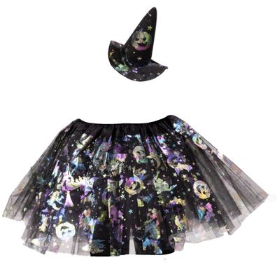 Halloween Set Mädchen Tutu mit Hut Hexe Kinderhexe Halloween Karneval Fasching