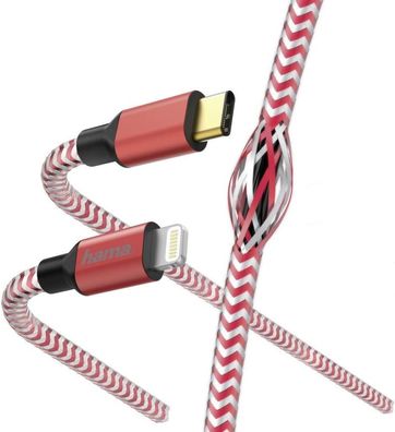 Hama Reflektierendes Schnelllade-/Datenkabel, USB-C - iPhone 1,5 m, Rot