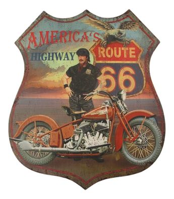 Blechschild, Reklameschild US Route 66 Motorcycle, Motorrad Wandschild 75x65 cm