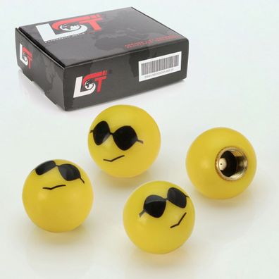 4x Reifen Ventilkappe Kappe Smiley Sonnenbrille Gelb für SUBARU TOYOTA FIAT ALFA