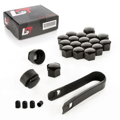 20x Radschraube Kappen 17 mm Schwarz Glanz Anti-Diebstahl für Hyundai Daihatsu