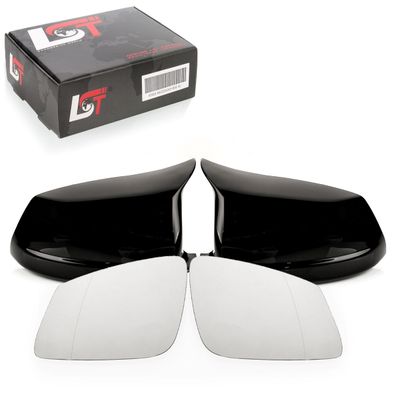 2x Außenspiegel Spiegelglas Abdeckung Set Glanz Schwarz für BMW 5er F10 F11