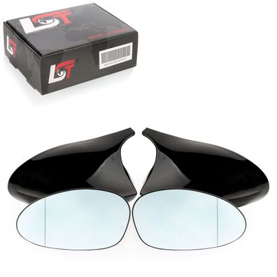 2x Außenspiegel Spiegelglas Abdeckung Set Glanz Schwarz für BMW 3er E90 E91