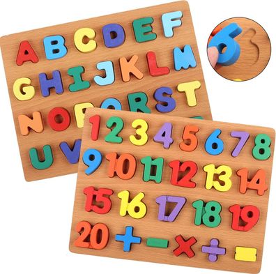 Holz-Alphabet-Puzzles und Zahlen-Puzzle-Set fér Kleinkinder, ABC-Buchstaben- und Zah