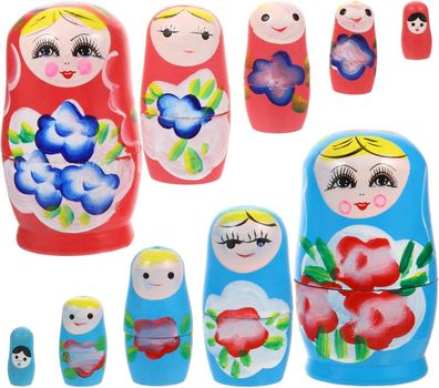 2 Set russische Nistpuppen, russische Nistpuppen fér Kinder, Holzpuppenspielzeug (bl