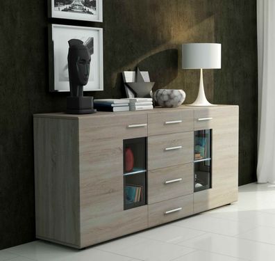 FURNIX Sideboard TINNA Anrichte 170 cm breit 2 Türen 4 Schubladen Eiche Sonoma