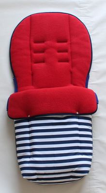 Fußsack für Buggy aus Baumwolle und Fleece , lau/rot