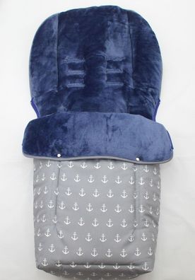 Fußsack für Buggy aus Baumwolle und Fleece grau/blau