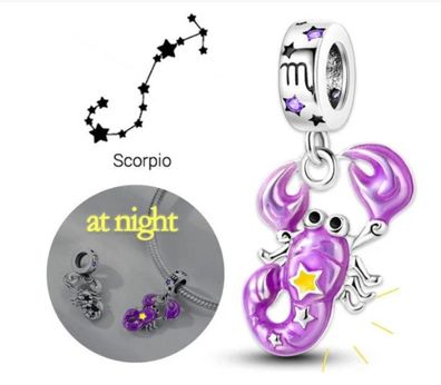 Charm Anhänger für alle bekannten Gliederarmbänder Skrorpion im dunkeln leuchten
