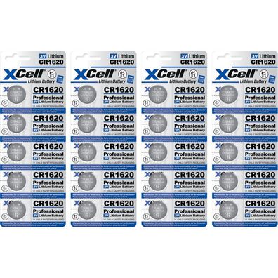 20x XCell Lithium-Knopfzelle CR1620 3V/70mAh (4x 5er-Pack)