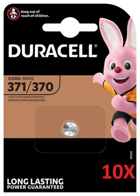 10x Duracell Uhrenbatterie D371/370 1,55V 40mAh AgO Blister