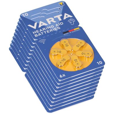 60x Varta Hearing Aid Batterie 10 PR70 Hörgerätebatterie