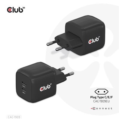 Club 3D CAC-1909EU Club3D Reiseladegerät 2xUSB Typ C, PD 45W retail