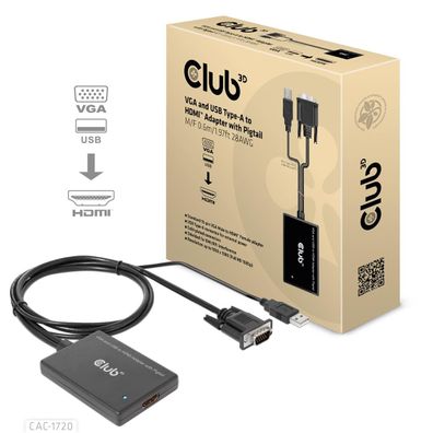 Club 3D CAC-1720 Club3D Adapter VGA + USB-A > HDMI 0,6m St/Bu retail