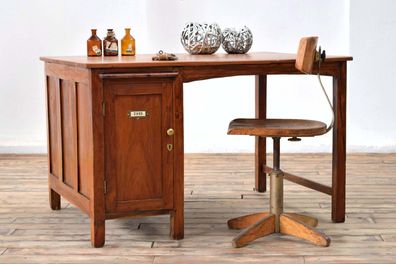 Schreibtisch Antik massiv Teak Holz Groß Vintage Alt Bürotisch Loft Art Deco 1920er