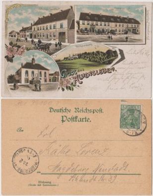 Alvensleben-Gruss-aus-Litho-AK 1902 Kirche Petris Gasthof Domaine Erhaltung 1