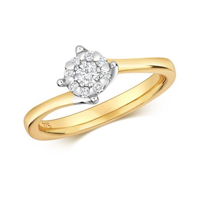 9 Karat (375) Gold Damen - Diamant Solitärring Brillant-Schliff 0.18 Karat G - I1 I2