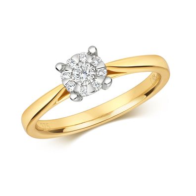 9 Karat (375) Gold Damen - Diamant Solitärring Brillant-Schliff 0.18 Karat G - I1 I2