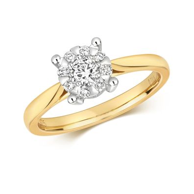 9 Karat (375) Gold Damen - Diamant Solitärring Brillant-Schliff 0.30 Karat G - I1 I2