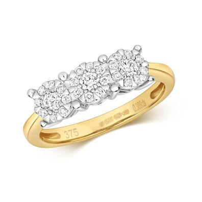 9 Karat (375) Gold Trilogie Diamantring Brillant-Schliff 0.39 Karat G - I1 I2