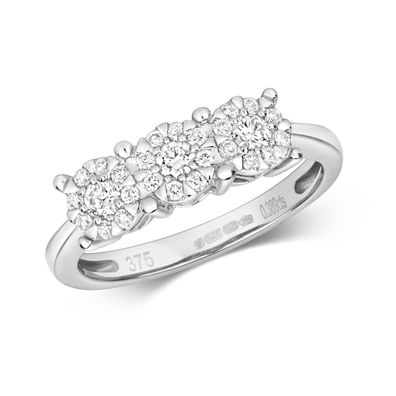 9 Karat (375) Weißgold Trilogie Diamantring Brillant-Schliff 0.39 Karat G - I1 I2