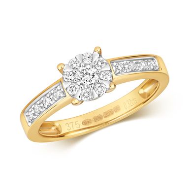 9 Karat (375) Gold Damen - Diamant Solitärring Brillant-Schliff 0.33 Karat G - I1 I2