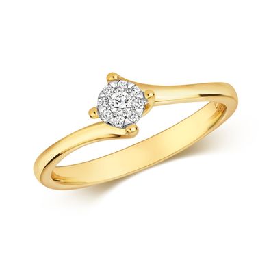 9 Karat (375) Gold Damen - Diamant Solitärring Brillant-Schliff 0.08 Karat G - I1 I2