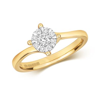 9 Karat (375) Gold Damen - Diamant Solitärring Brillant-Schliff 0.25 Karat G - I1 I2