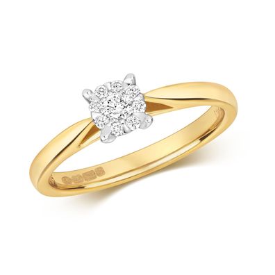 9 Karat (375) Gold Damen - Diamant Solitärring Brillant-Schliff 0.13 Karat G - I1 I2