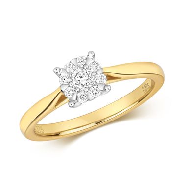 9 Karat (375) Gold Damen - Diamant Solitärring Brillant-Schliff 0.25 Karat G - I1 I2