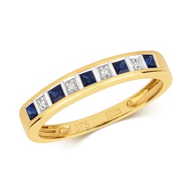9 Karat (375) Gold Halb Eternity Diamant Ring Brillant-Schliff H - PK mit Saphir