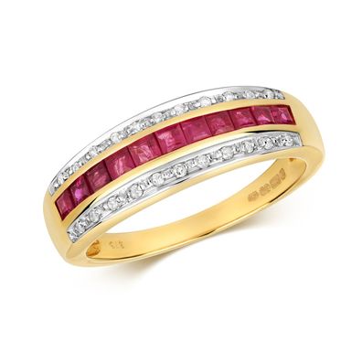 9 Karat (375) Gold Diamant Damenring Brillant-Schliff 0.09 Karat H - PK mit Rubin