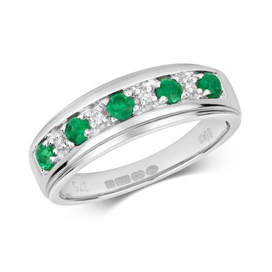 Klassischer 9 Karat (375) Weißgold Diamant Ring Brillant-Schliff H - PK1 mit Smaragd