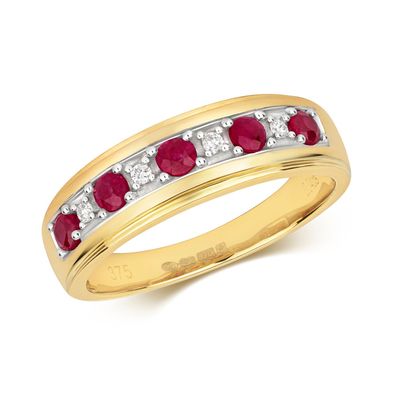 9 Karat (375) Gold Halb Eternity Diamantring Brillant-Schliff H - PK1 mit Rubin