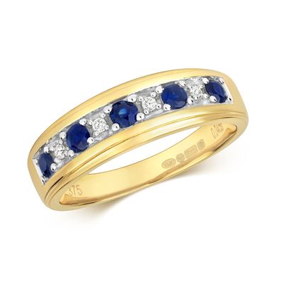 9 Karat (375) Gold Halb Eternity Diamant Ring Brillant-Schliff H - PK1 mit Saphir