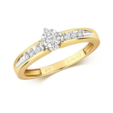 9 Karat (375) Gold Damen - Diamant Solitärring Brillant-Schliff 0.16 Karat H - PK1