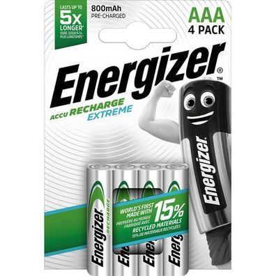 Energizer E300624405 Akku Rechargeable Extreme Micro AAA 1,2Volt 800mAh, weiß/grün