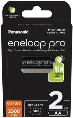 2x eneloop pro Mignon Akku BK-3HCDE/2BE Ni-MH 1,2V / 2500mAh