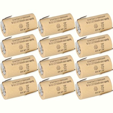 12x XCell Sub-C Hochleistungsakku mit Z- Lötfahne - 1,2V 1500 mAh Ni-CD