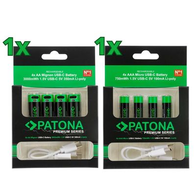 8x PATONA Premium USB-C AAA und AA Akkus Lithium (2x 4er Blister)