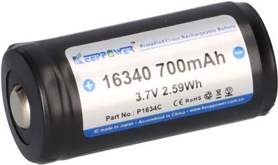 Keeppower 16340 3,6V 700mAh Akku (geschützt) - 1.4A