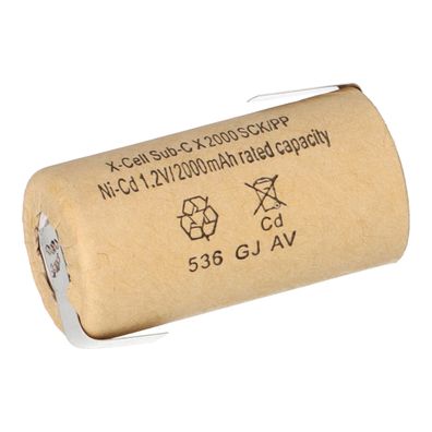 XCell Akku Sub-C 1,2V 2000mAh 2000SCK Z- Lötfahne Pappmantel NiCd