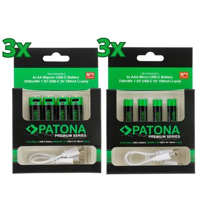 24x PATONA Premium USB-C AAA und AA Akkus Lithium (6x 4er Blister)