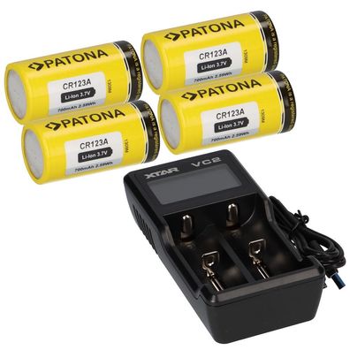 Set 4x CR123A + Xtar VC2 2-Schacht Lithium Ladegerät