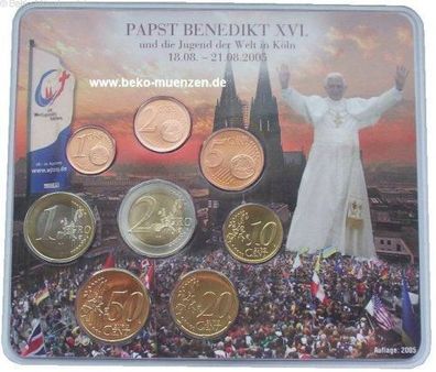 BRD 3,88 Euro Kursmünzensatz Papst Benedikt 2005 Weltjugendtag